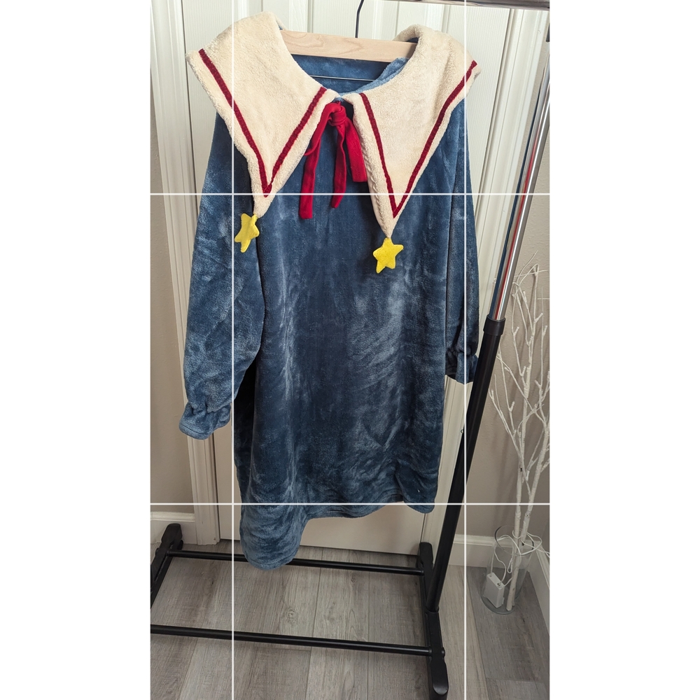 Cozy Blue Velvet Dress with Star Accents